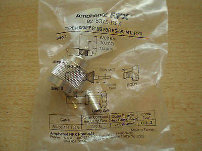 N type crimp plug for RG-58, 141, 142A made by Amphenol