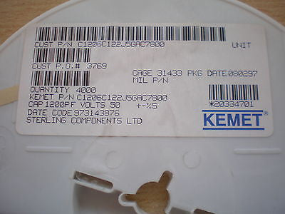 ceramic capacitor 1200pf 50v 1 full reel 4000pcs made by Kemet C1206C122J5GAC